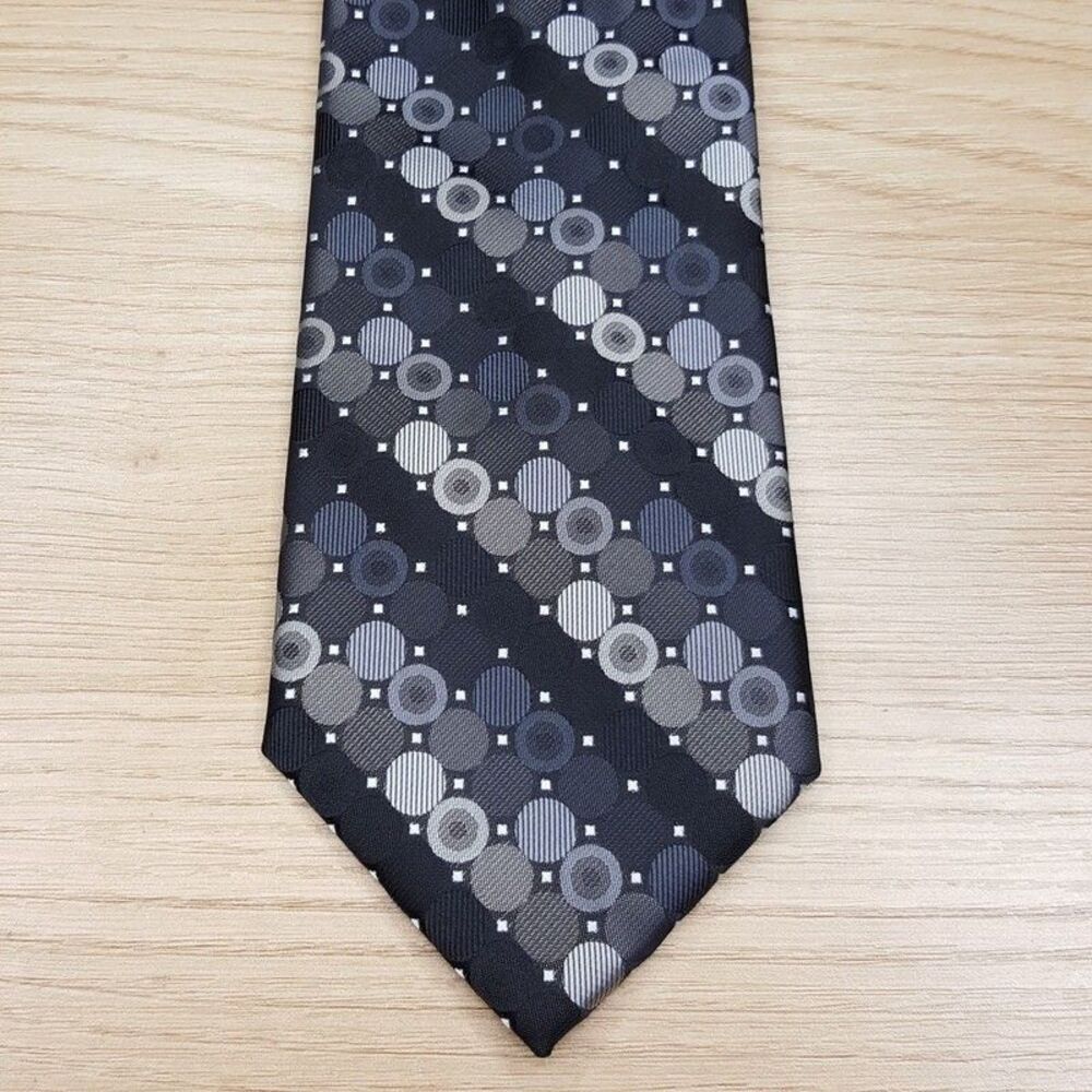 PERRY ELLIS Mens Neck Tie Grey Black Geometric Diagonal Stripe Modern Necktie